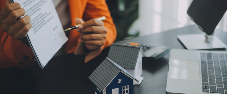 buy or sell real estate mortgage, Sale representative offer house purchase contract to buy a house or apartment and mortgage Money and Financial Concepts
