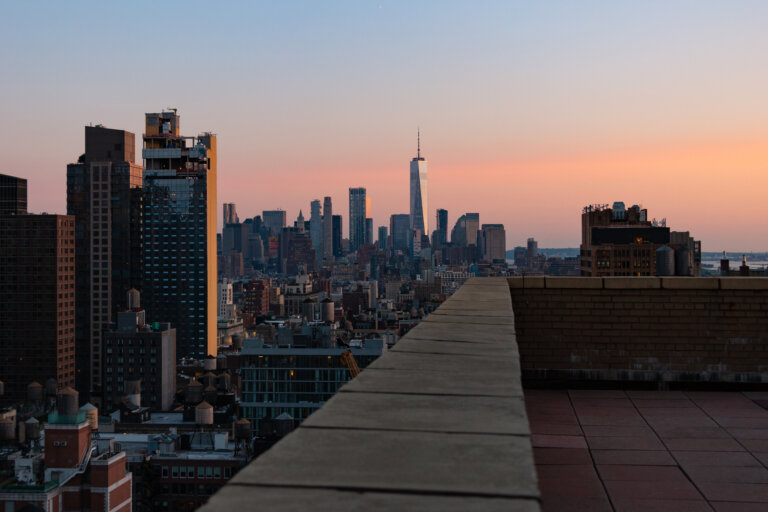 The skyscrapers of NYC from a rooftop