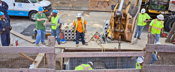 New York, USA. June 28th 2014: Construction along a busy street in New York City
