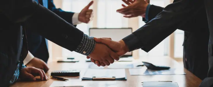 Handshake. Meeting of business people and working cooperation in the organization.